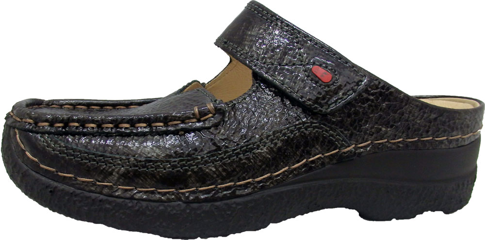 Wolky Pantoffel Roll Slipper Lackleder anthrazit