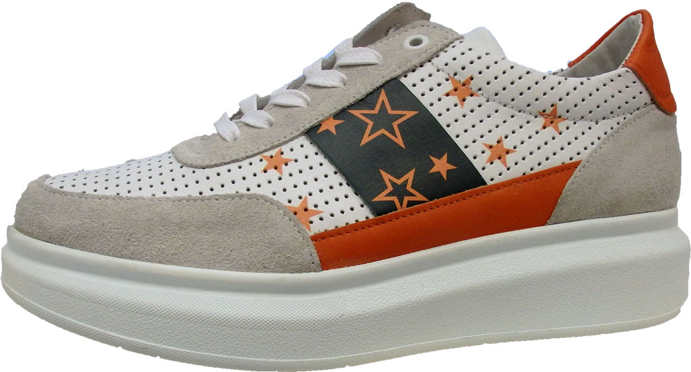 felmini-sneaker-do43-serra-weiss-orange-leder-sterne-wechselbares-fussbett