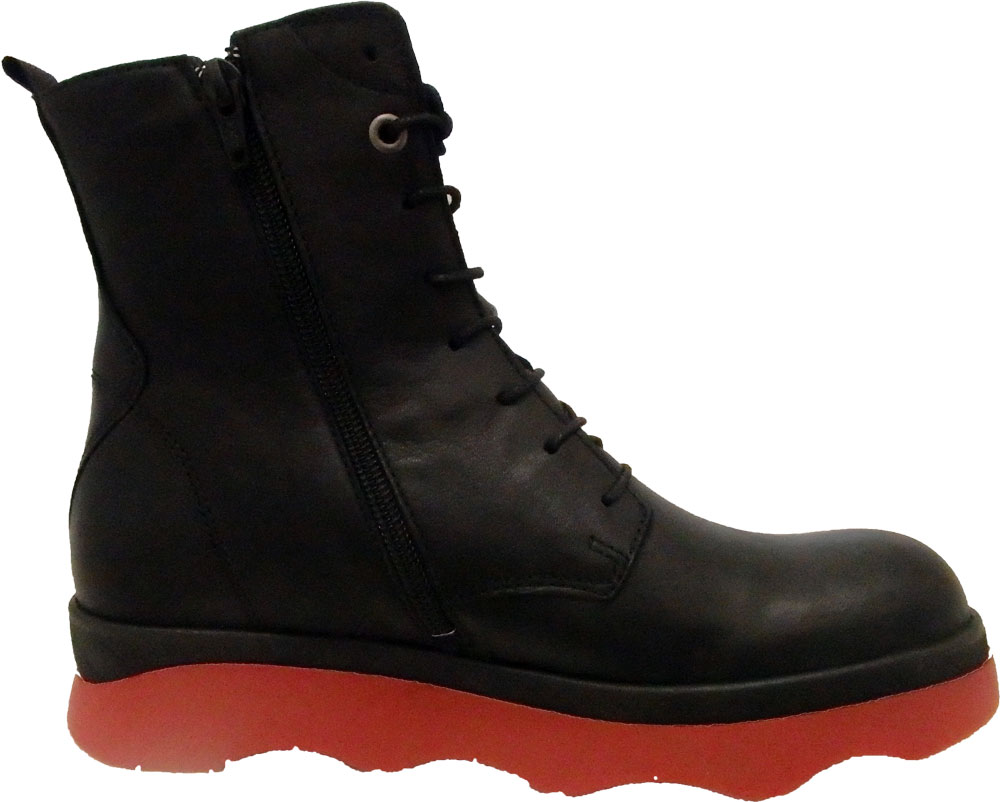 Wolky Stiefel Akita schwarz/rot Leder