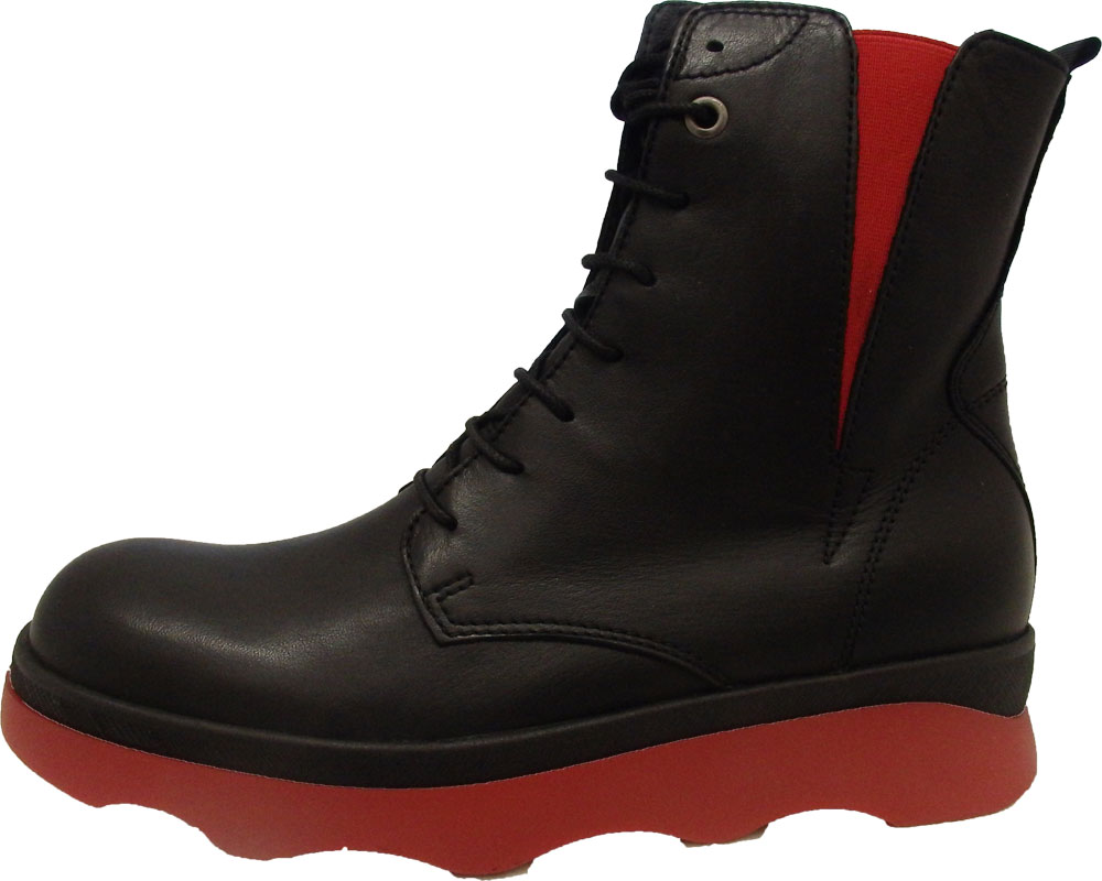 Wolky Stiefel Akita schwarz/rot Leder