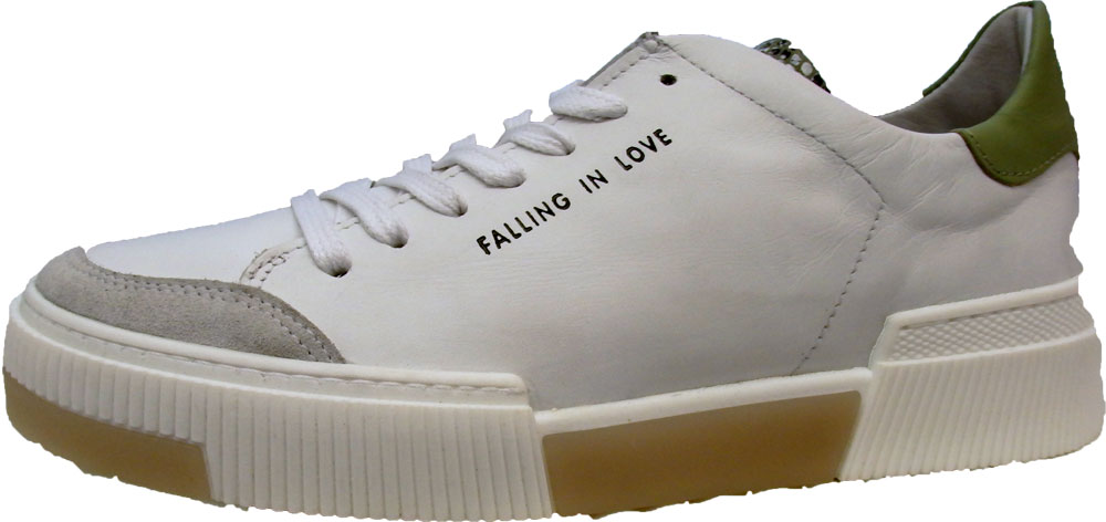 felmini-sneaker-do40-ketra-weiss-grün-leder-zubge-snake-wechselbares-fussbett-falling-in love